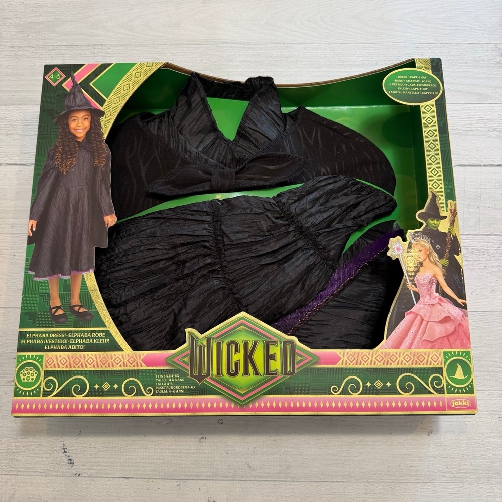Wicked Elphaba Deluxe Child Costume Girls Size 4–6 Dress Cape Hat NEW‎